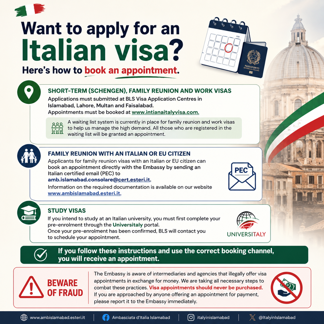 Want to apply for an Italian visa? Here's how to book an appointment.